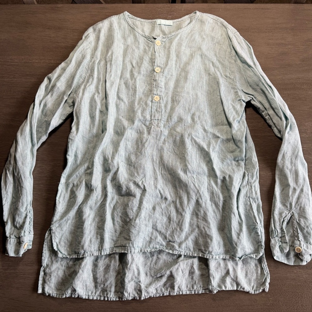 CP Shades 100% Linen Blue Henley Tunic Blouse L - Picture 2 of 11